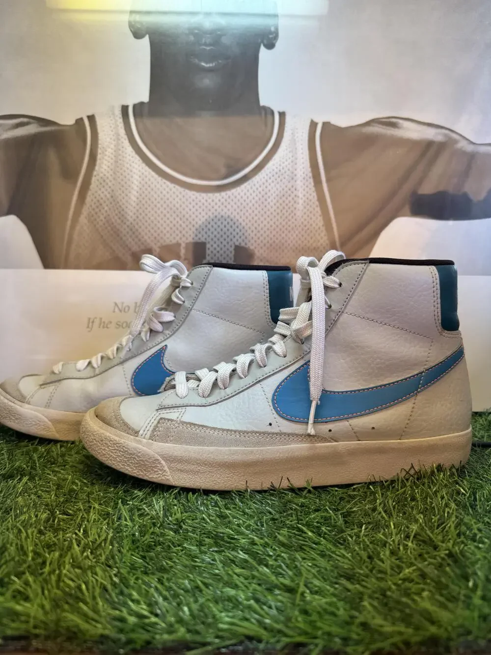 Nike Blazer Mid Shoes Youth 7Y White Blue High Top Leather Basketball Sneakers